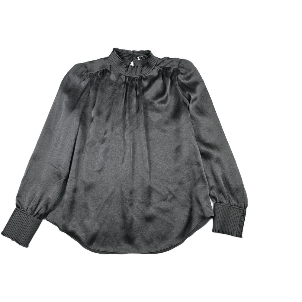 Go By Go Silk Button Up Ruffle Blouse Women's Size Medium Gray
